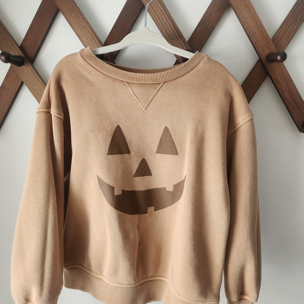 Cozy Tan Pumpkin Face Sweater